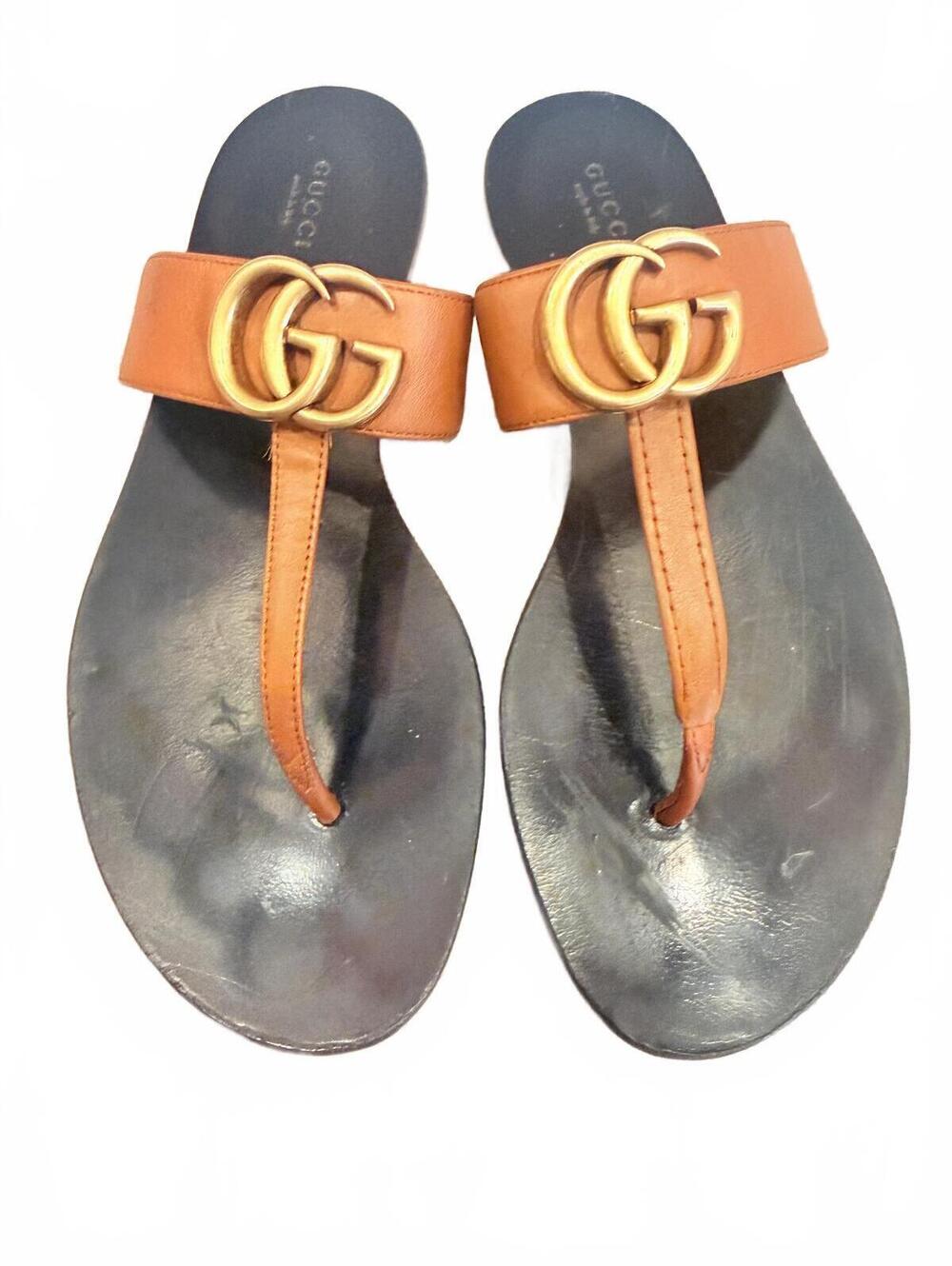 Gucci Marmont Double G Brown Leather Sandals [COPY]